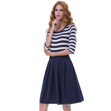 Belle Poque Vintage retro estilo de la marina de guerra Stripe patrón 3/4 cuello de manga de manga A-Line mujeres vestido BP000316-2